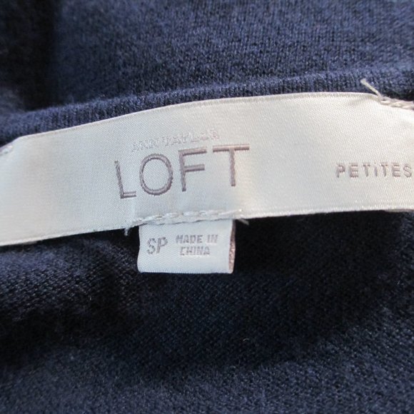 LOFT Navy Blue Tee Shirt Geometric Printed Cap Sleeves and Back Peplum Size SP - Picture 2 of 11